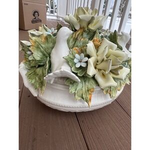 1860 Italy Vintage Rare Capodimonte Birds Doves Flower Basket LARGE centerpiece
